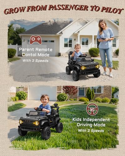 Image of First Ride On 12V Ride on Toys for Kids, Licensed Ford Bronco Raptor Children Electric Vehicles, Toddler Battery Powered Car with Double Doors, 3 Point Safety Belt, Led Lights (12V, Black)