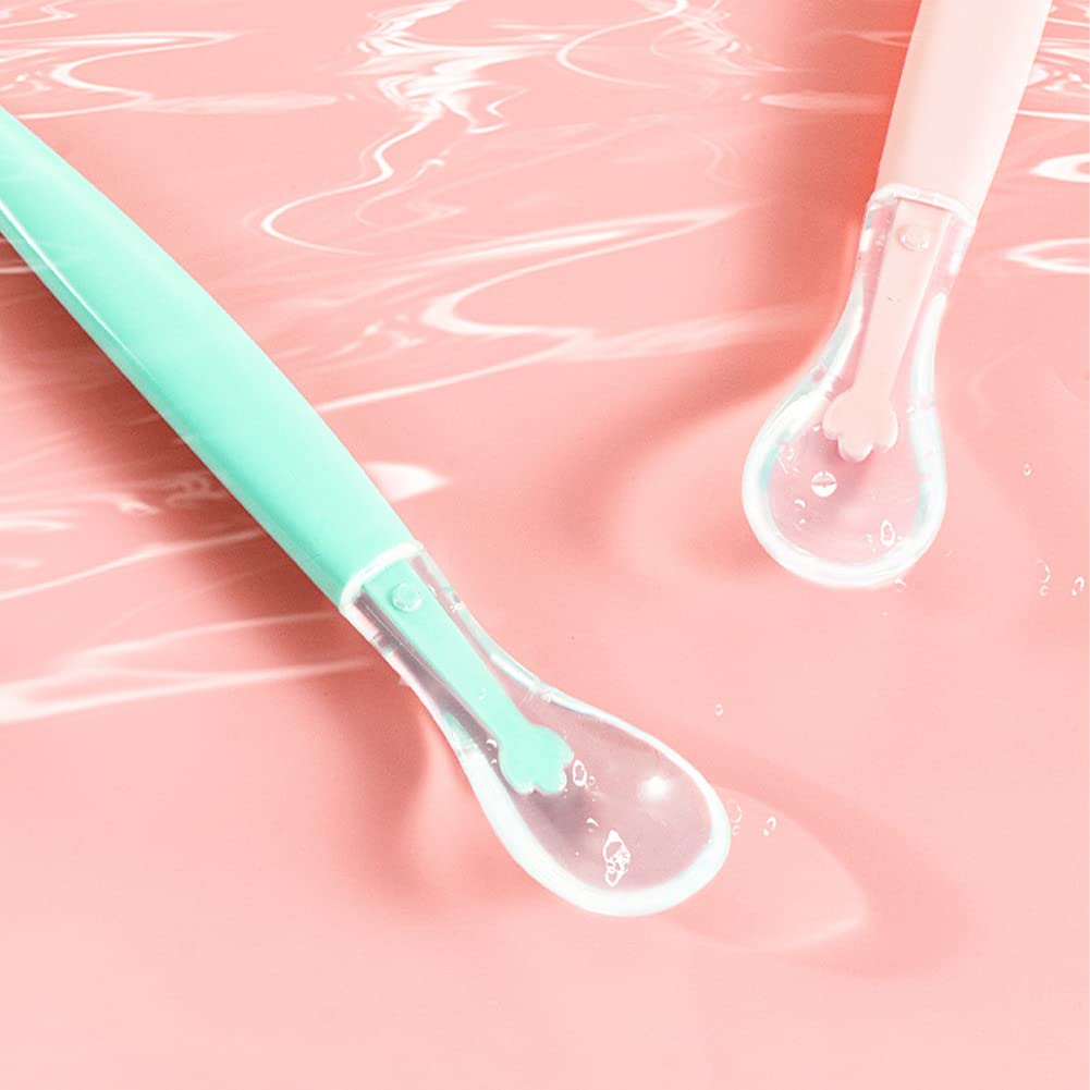 Bowiemall Double Head Baby Spoon Silicone Soft Baby Fruit Scraping Mud Spoon Feeding Spoons Training Scrapping Fruits Children Babies for Gifts (Pink) - 19.5 Cm - Image 4 thumbnail