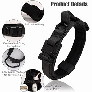 Tactical-Dog-Collar-KCUCOP-Military-Dog-Collar-with-Mama-Says-I-m-Special-Patch-Thick-with-Handle-K9-Collar-Tactipup-Dog-Collars-Adjustable-Heavy-Duty-Metal-Buckle-for-Medium-and-Large-DogsBlack-L - Cucciolini Doodles   Tactical-Dog-Collar-KCUCOP-Military-Dog-Collar-with-Mama-Says-I-m-Special-Patch-Thick-with-Handle-K9-Collar-Tactipup-Dog-Collars-Adjustable-Heavy-Duty-Metal-Buckle-for-Medium-and-Large-DogsBlack-L