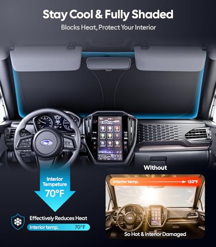 Image of Wigoo for Subaru Forester Windshield Sunshade [OEM Design, 100% Sun Blockage] Foldable Heat Insulation Sun Shade with Storage Bag, for Subaru Forester (2019-2026), Silver Coating