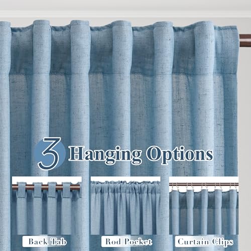 Image of Joywell Extra Long Linen Curtains 108 Inches Long for Living Room Blue
