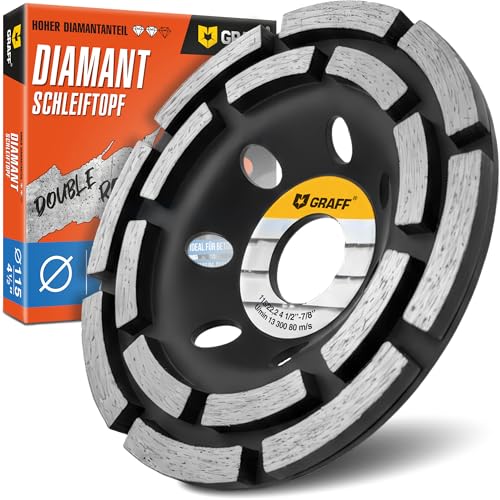 GRAFF Disque Diamant 115 mm à Meuler - Disque de Ponçage pour Béton, Pierre, Granit, Maçonnerie - Meule Boisseaux de Poncage Béton