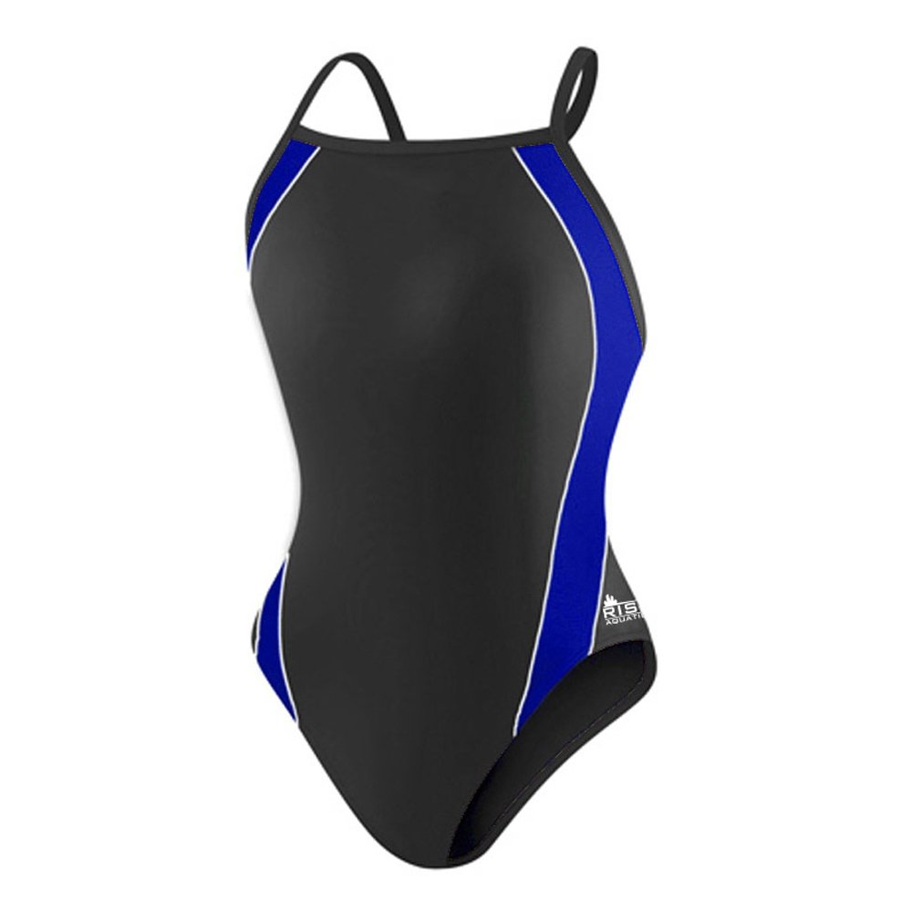 Rise Solid H-Back Poly Splice One-Piece Swimsuit (30, Black/Blue)