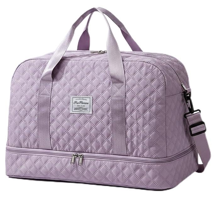 Image of WILDHORN 37 litres Nylon Travel Duffle Bag for Men & Women | 49 cm Weekender Gym Bag with Back Zipper Pocket & Trolley Strap | Overnight Cabin Luggage Shoulder Bag (Lavender)