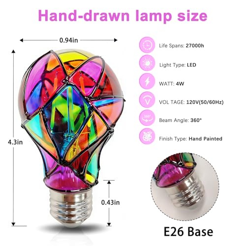 Image of Aygrochy LED Stained Glass Light Bulb Stained Glass Bulb,4W E26 Base,Colored Light Bulbs Indoor,Mosaic Light Bulb,for Christmas Decoration,Party,Home Lighting,Garden,Balcony,2 Pack