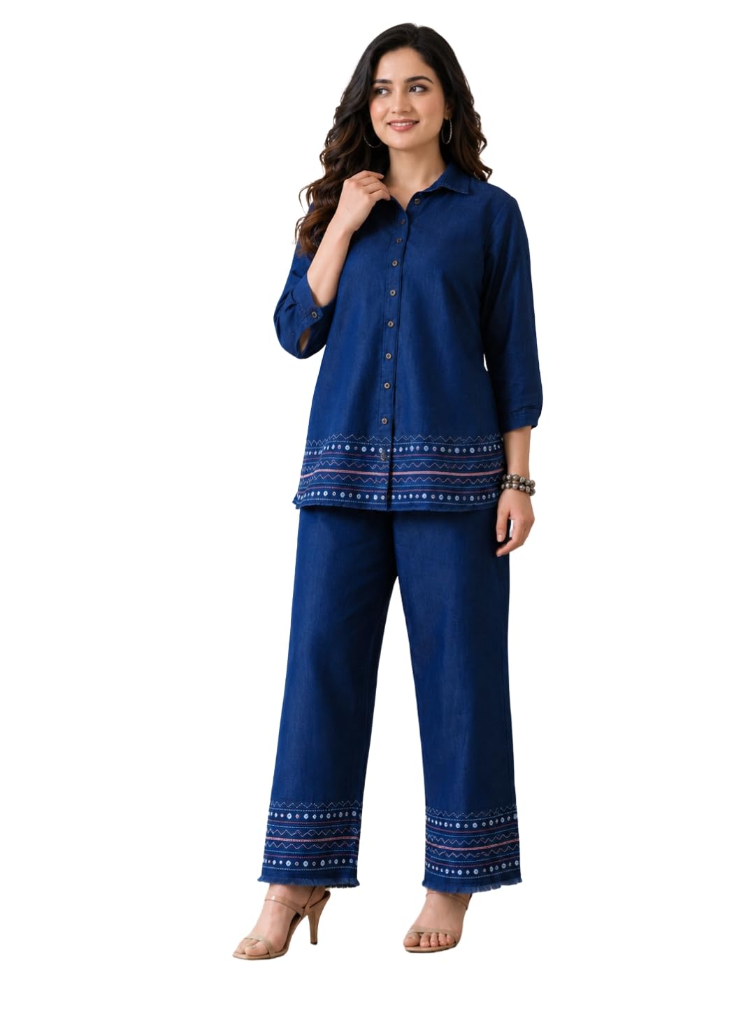 Denim Embroidery Coord Set for Women |-image-25