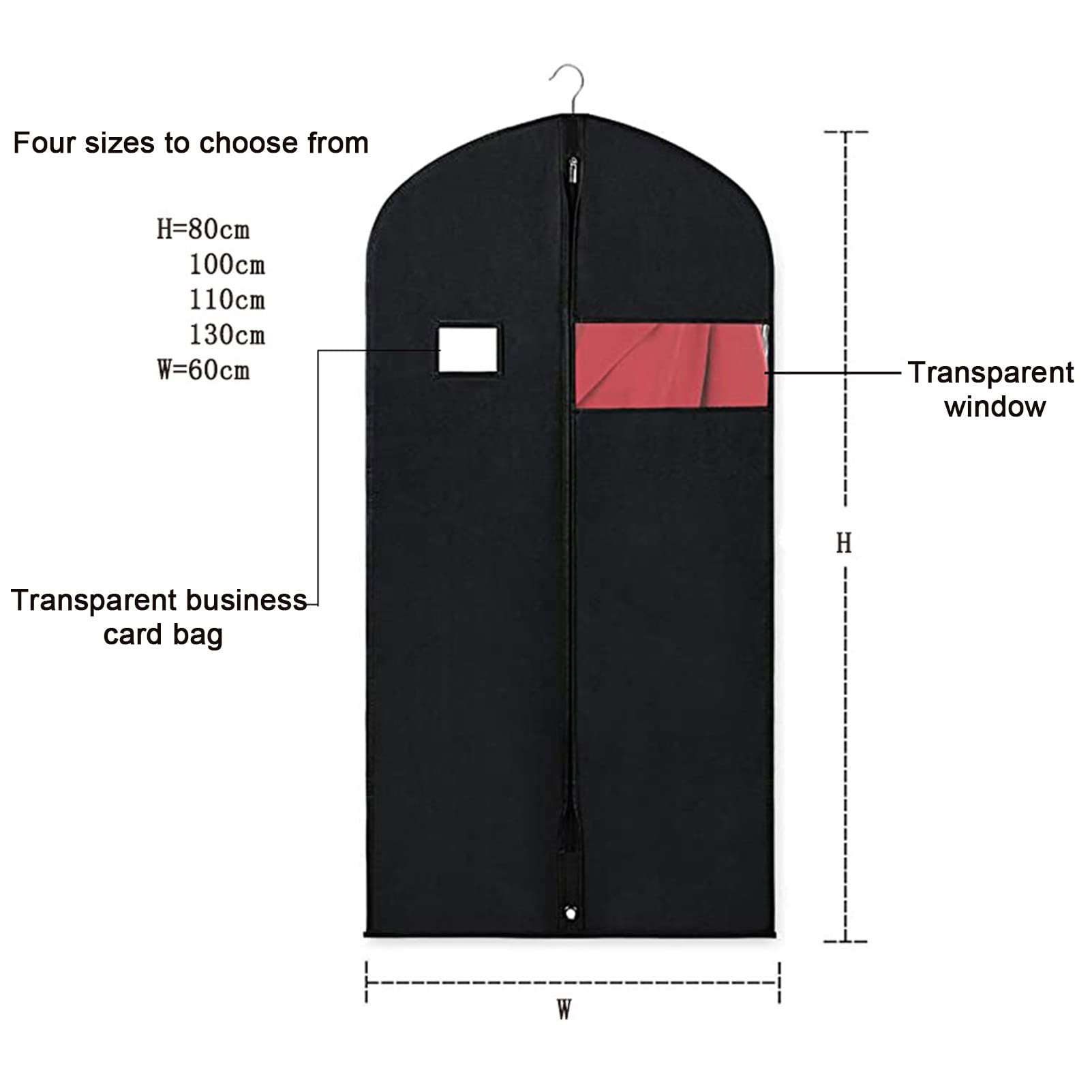 Bolsa de almacenamiento para fundas de ropa, fundas para ropa con cremallera, bopara armario, viajes, adecuadas para trajes, abrigos, chaquetas, jerseys, etc., negro-110x60cm (gris 110x60cm)