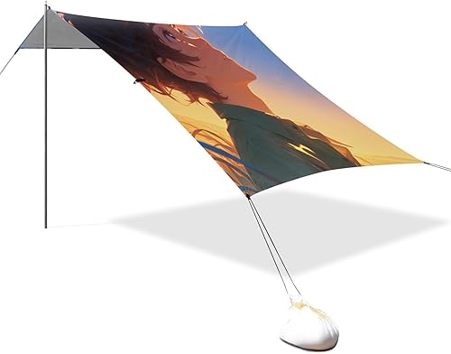 Curious Boy - Tienda de campaña y toldo UPF50+ de fácil instalación con postes resistentes, sacos de arena y pala para viajes de campamento, pesca,