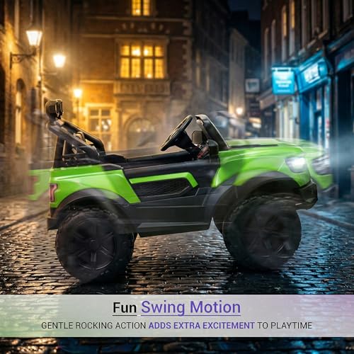 Image of Baybee 4x4 TurboX Pro Electric Car for Kids with Remote Control | Baby Electric Rideon Cars with Swing Mode, RGB Lights & Music | Rechargeable Battery Operated Jeep for Kids 2+ Years (Metallic Green)