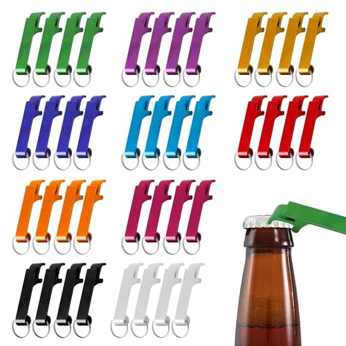 Lot de 40 porte-clés décapsuleurs en aluminium - 10 couleurs - Polyvalence - Décapsuleur de bière - Avec porte-clés en métal - Pour bar, fête