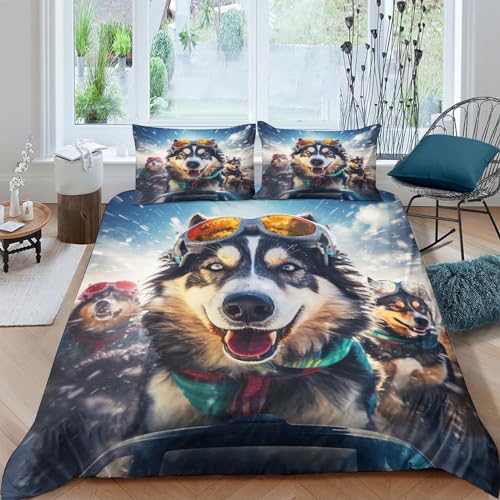 Juego de funda nórdica de perro de trineo king de microfibra suave 220x240 cm 2