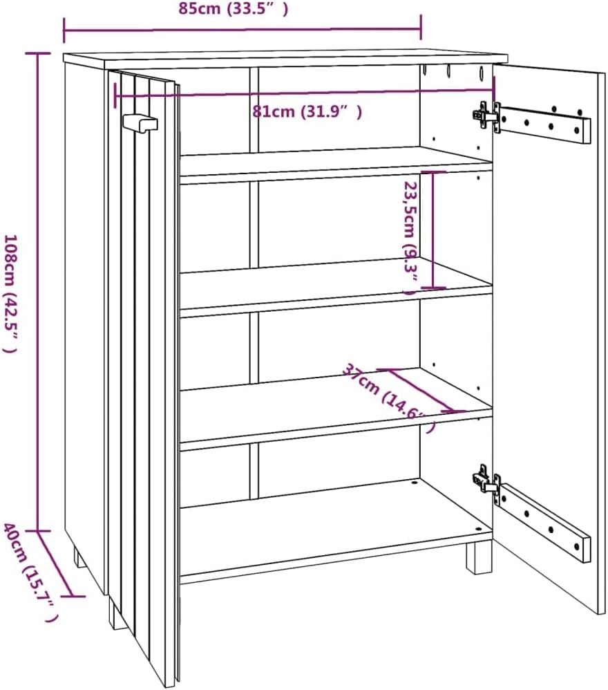 vidaXL Shoe Cabinet Honey Brown Solid Pine Wood, MDF 33.5x15.7x42.5 in