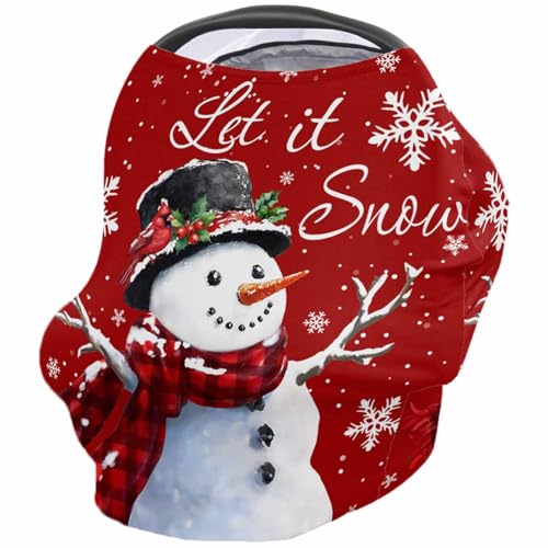 Nursing Cover for Breastfeeding Scarf, Merry Christmas Winter Snowman Snowflakes Berries Red Baby Car Covers Super Soft Multi Use for Canopy Shopping Cart Cover Blanket Stroller Cover