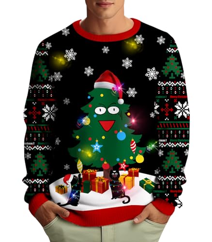 Goodstoworld Men/Women Light Up Knitted Ugly Christmas Sweater with Multi-Colored Led Flashing Lights