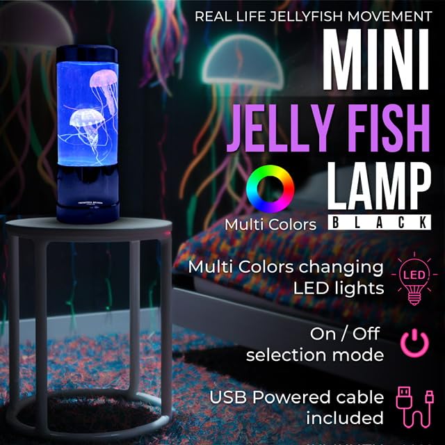 Image of Wireless Express LuminaJellyfish Mood Lamp with LED Lights - Realistic Jellyfish Motion, Multi-Color Changing LED Modes, Auto Shut Off (Black)