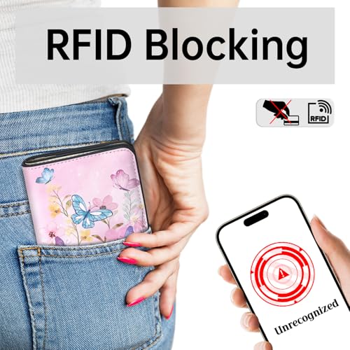 Image of Toughergun Butterfly Dream Floral RFID Small Wallet Women, Slim Thin Vegan Leather Bifold Wallet with Zipper Coin Pocket & ID Window, Cute Mini Credit Card Holder Gift for Women ladies Teen Girls