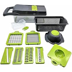 Meiyijia Multiusos Cortador de Verduras 13 en 1 Mandolina de Cocina, 7 Cuchillas afiladas de Acero Inoxidable Intercambiables, Separador de Claras de Huevo para Cortar Frutas Verduras,Gris