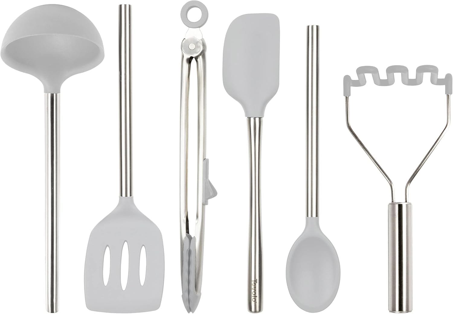 Tovolo Lot de 6 ustensiles en silicone pour la préparation des repas, la cuisine, la pâtisserie, et plus encore – Gris huître