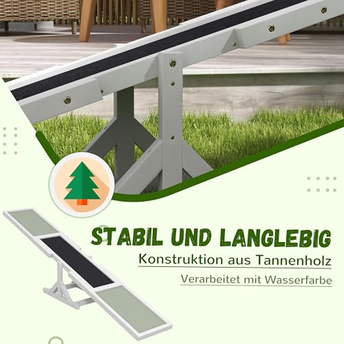 PawHut Hundewippe, Hunde Agility Wippe aus Holz, rutschfest Hunde Agilitäts Rampe für Hunde unter 30 kg, wetterfest Hundetraining Outdoor Hundesport für Balance, 180 x 30 x 30 cm Weiß