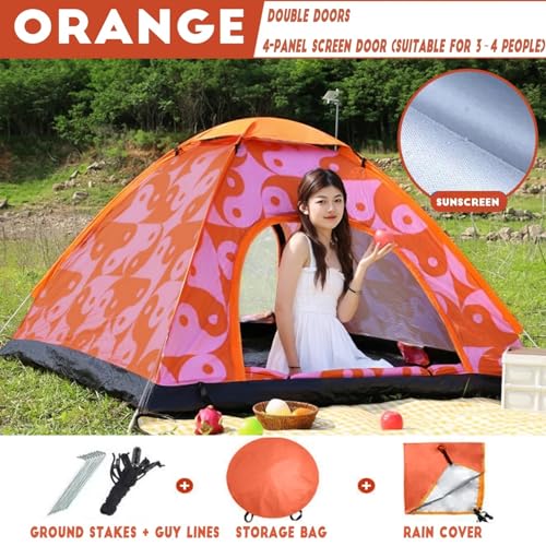 Carpa automática para camping 3-4 personas naranja miniatura 2
