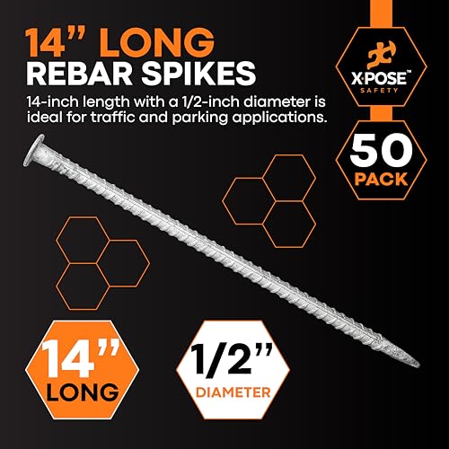Image of 14 inch Galvanized Rebar Stakes for Parking Stops & Speed Bumps, 50 Pack