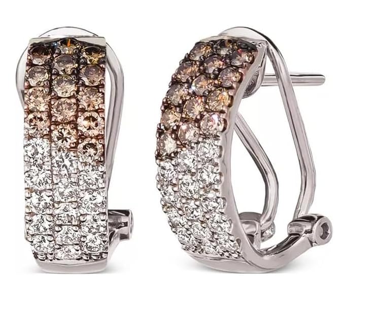 3 .00 CT Round Shape Brown and White Diamond Prong Set Wedding Engagement Hoop Earrings In 14K White Gold Finish 925 Silver