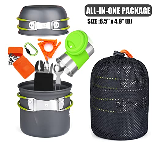 Bisgear Camping Cookware Portable Backpacking Stove Canister Stand Tripod Stainless Steel Cup Flatware Mess Kit - Camping Pot and Pans Cooking Set - Camping Gear Must Haves - Image 6