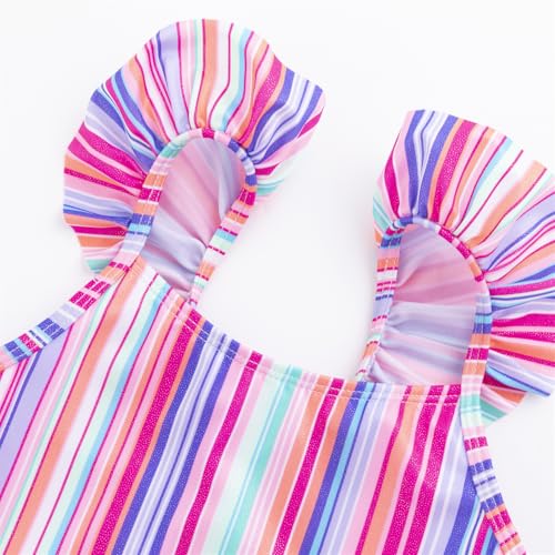 LIZENS Girls One Piece Swimsuit Rainbow Stripes Ruffle Beach Bathing Suit for Kids Swimsuit3