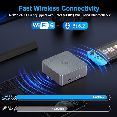 Image of Beelink EQi12 Mini PC, Intel Core-i5 12450H(8C /12T, Up to 4.4GHz), 24GB LPDDR5 5200MHz 500GB PCle4.0 SSD, Mini Computer Dual 1000M LAN, 4K Dual HDMI, Built-in Power Supply Home /Office Micro PC