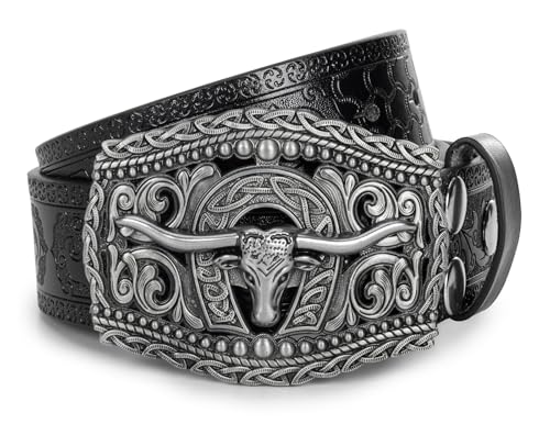 Western Cowboy Belt for Men Women - Longhorn Bull Decoration Cowgirl Country Belt for Jeans Pants2