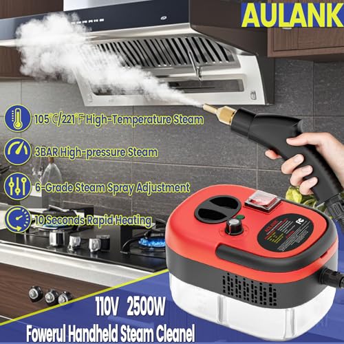 Image of Steam Cleaner, Portable Pressurized Steamer for Cleaning with 14pcs Accessories, 6-Level Adjustable and 15s Heat-Up, Handheld Steam Cleaner for Home, Tile, Dirt, Grout, Grease, Car Detailing(Red)