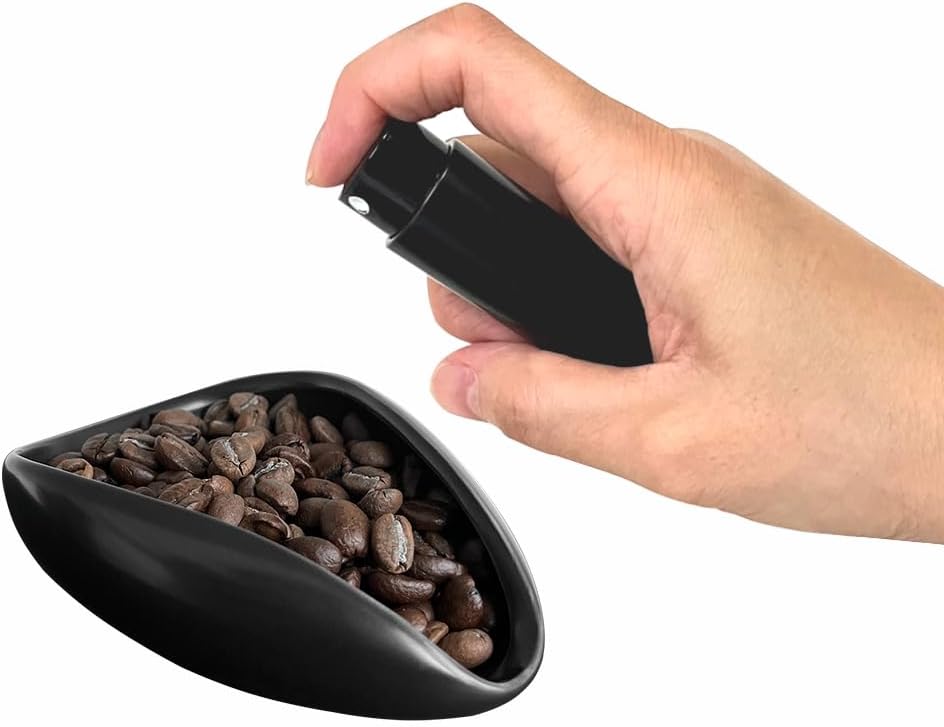 Barista Warrior Coffee Bean Dosing Cup and Spray Bottle Kit - Ceramic Single Dosing Tray, Static Reducing Spray (Black)