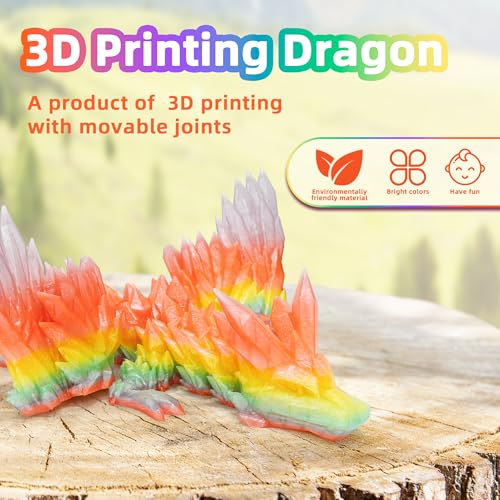 Image of 3D Printed Dragon with Wings - 18 inch Flying Dragon, XL Articulated Winged Crystal Fidget Toy, Home Decor, Birthday Gift, Desk Pet (Crystal Summer Dream)