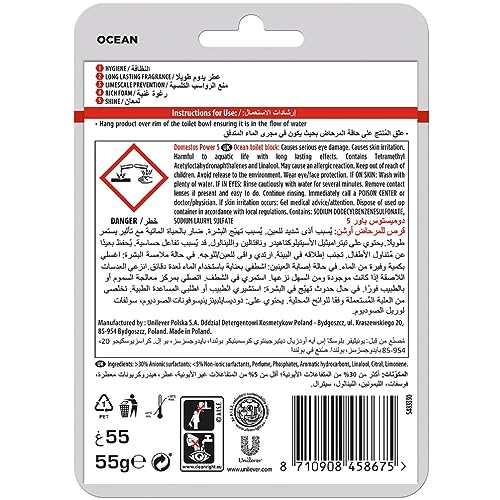 Image of Domestos Power 5 Ocean Toilet Rim Block 55g (Pack of 2)