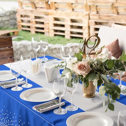 Image of 3Pcs Blue and Silver Tablecloth Party Decorations,Plastic Royal Blue Table Cloth Printed Silver Table Runner Disposable Rectangle Tables Cover for Anniversary Wedding Graduation 2025 Party,54x108 Inch