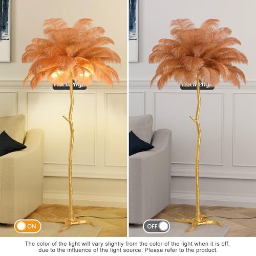 Fivemengo Large Feather Floor Lamp for Living Room, Long & Large Fluffy Ostrich Feathers Lamp, 3 Color Temperatures Modern Funky Tall Standing Lamp for Bedroom Inclued Bright E12 LED Bulbs (Brown) by Fivemengo - Image 2