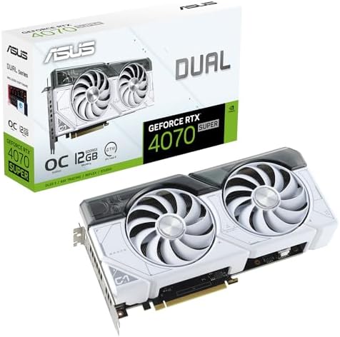 ASUS DUAL NVIDIA GeForce RTX 4070 SUPER OC Edition Scheda Grafica 12 GB GDDR6X, 192 Bit, PCIe 4.0, HDMI, DisplayPort, Bianco, DUAL-RTX4070S-O12G-WHITE