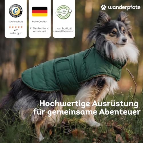 Wanderpfote Hundemantel Beidseitig Tragbar, Puffer-Design – Cozy Sherpa Fell oder Moderne Puffer-Jacke - Wendbare Hundejacke, Hunde Wintermantel (Grün/Beige, 65)