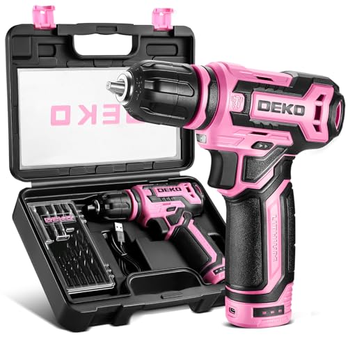 Cordless Drill?DEKOPRO 12V Power Drill Set with Pink Electric Drill with Tool Set Gift Box, Pink Drill Set for Women