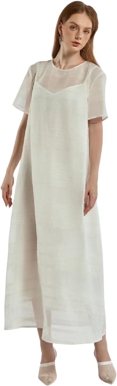SIXDO G-White Organza Loose Dress for Women 2025, Elegant Wardrobe Essential for Work and Comfortable Casual Wear