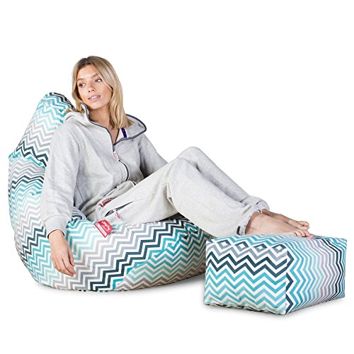Lounge Pug, Gaming Sitzsack Sessel, Geometrische Druck Chevron Türkis – Bild 6