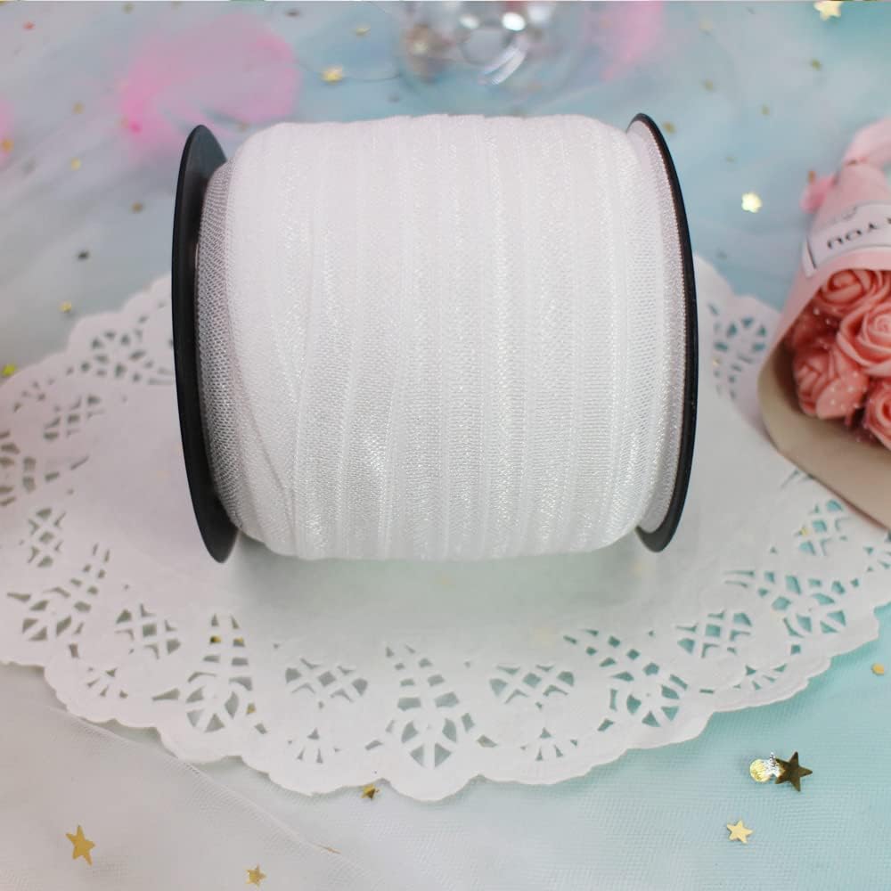 White Fold Over Elastic 5/8 Inch 15mm Wide Bands for Sewing 40 Yards - Headbands Ribbon Straps Trim for Baby Girls Hair Bow DIY Hair Ties