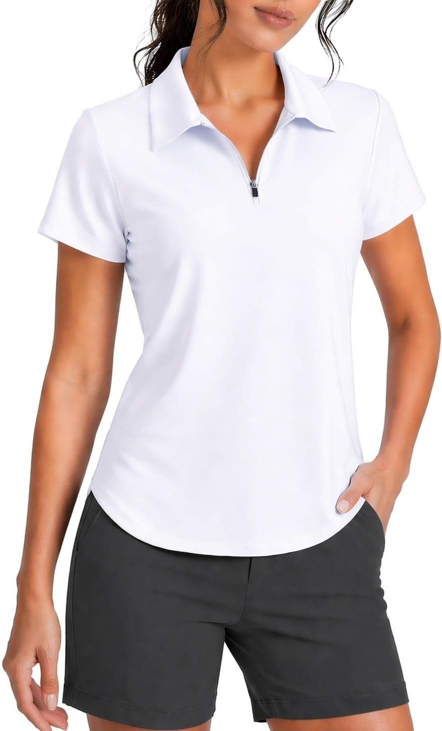 PINSPARK Womens Golf Shirt Short Sleeve UPF 50+ Tennis Polo Shirts 1/4 Zip Up Collared Quick Dry Athletic Pickleball Shirt