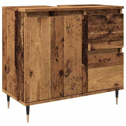 Heofavd Armoire de salle de bain au design industriel, armoire de salle de bain avec 2 tiroirs et compartiment, armoire en bois vieilli, meuble bas 65 x 33 x...