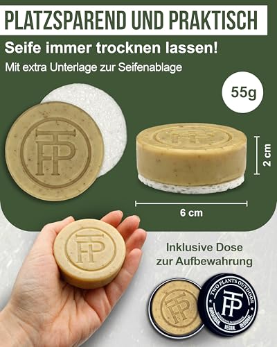 Handgesiedete Outdoorseife für Männer - Biologisch Abbaubar & Umweltfreundlich | Gesicht, Körper & Haare | Camping Seife Travel Soap | Inklusive Seifenbox & Seifenablage von TWO PLANTS