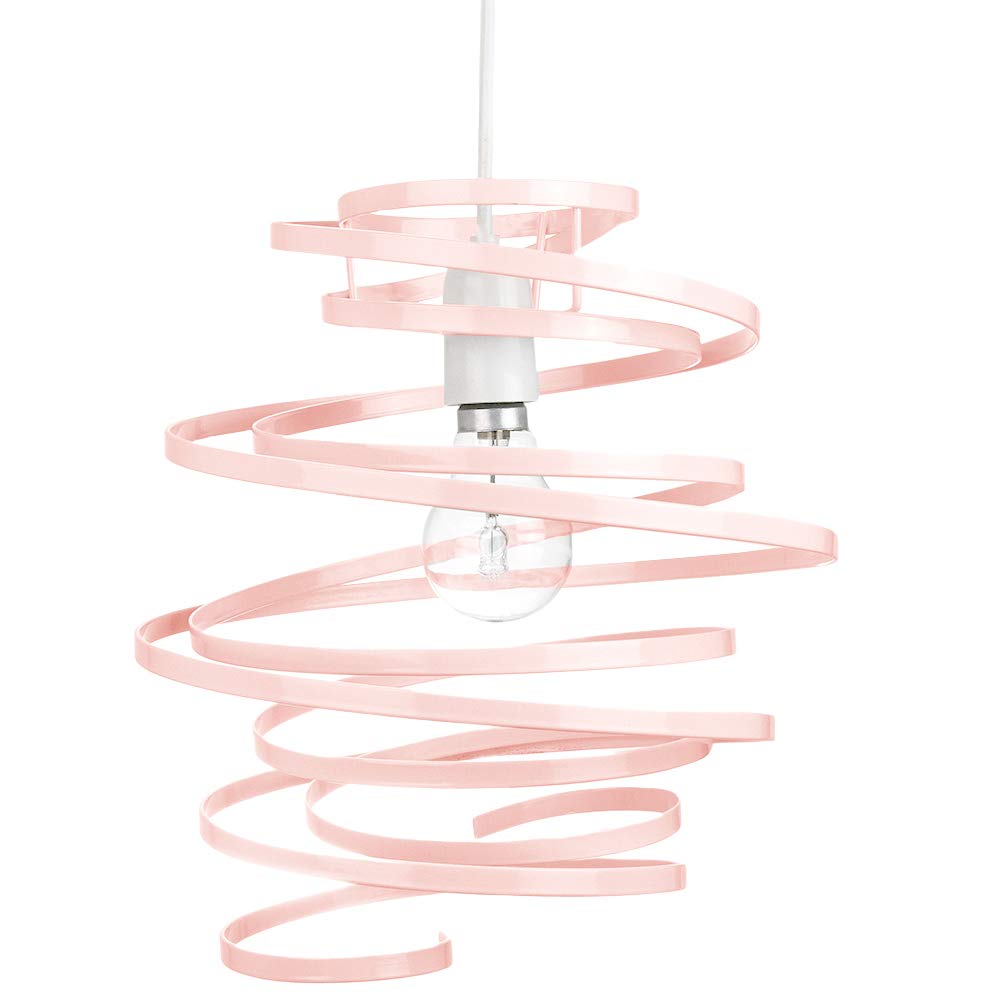 Rackhams Pink/Light Contemporary Gloss Metal Double Ribbon Spiral Swirl Ceiling Pendant