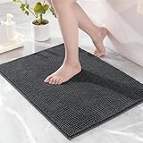 Exclusivo Mezcla Badematte Fußmatte Chenille Badezimmerteppich, Waschbar, Saugfähig und rutschfest Badvorleger Badteppich für Dusche Badezimmer, Grau, 40 x 60 cm