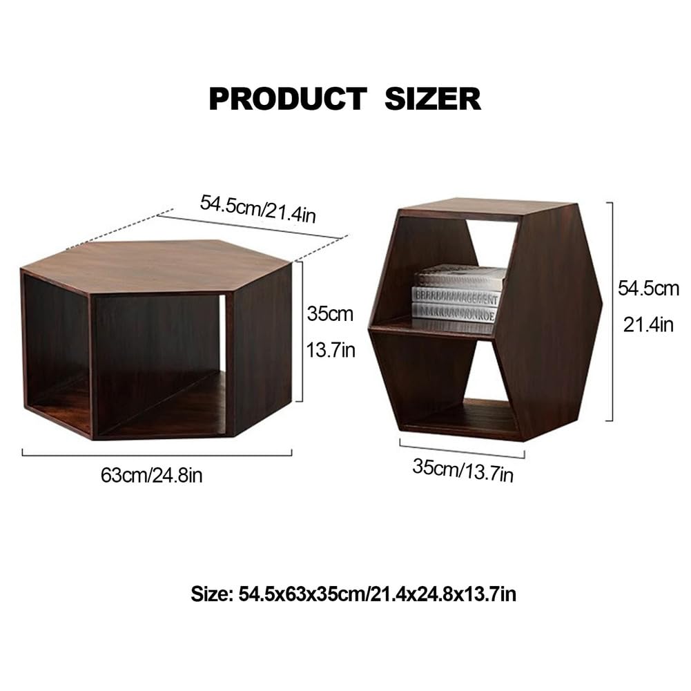Mesita de noche de madera, mesa de centro delgada con almacenamiento, mesita de noche hexagonal para sala de estar, dormitorio, oficina en casa, mesa consola de entrada, acabado de nogal