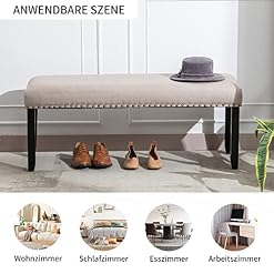 DUHOME Banc Banquette Design Classique, Banc de Couloir Rembourré avec Housse en Lin Pieds avec Pieds en Bois -pour Chambre Salle à Manger Salon Couloir Piano,Beige - Les Beatles, Paul McCartney, John Lennon, RIngo Starr, George Harrison DUHOME Banc Banquette Design Classique, Banc de Couloir Rembourré avec Housse en Lin Pieds avec Pieds en Bois -pour Chambre Salle à Manger Salon Couloir Piano,Beige – Image 7