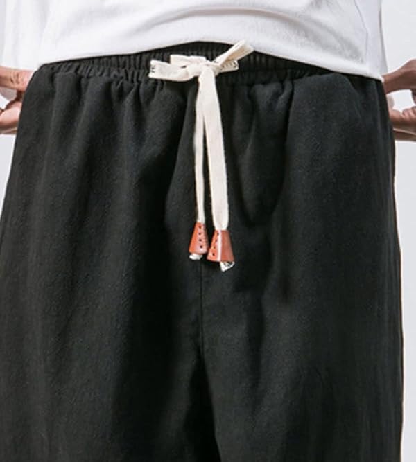 LifeHe Men's Hip Hop Harem Pants Joggers Linen Drawstring Elastic Waist Baggy Drop Crotch Sweatpants Trousers Black by LifeHe - Used condition - Image 7